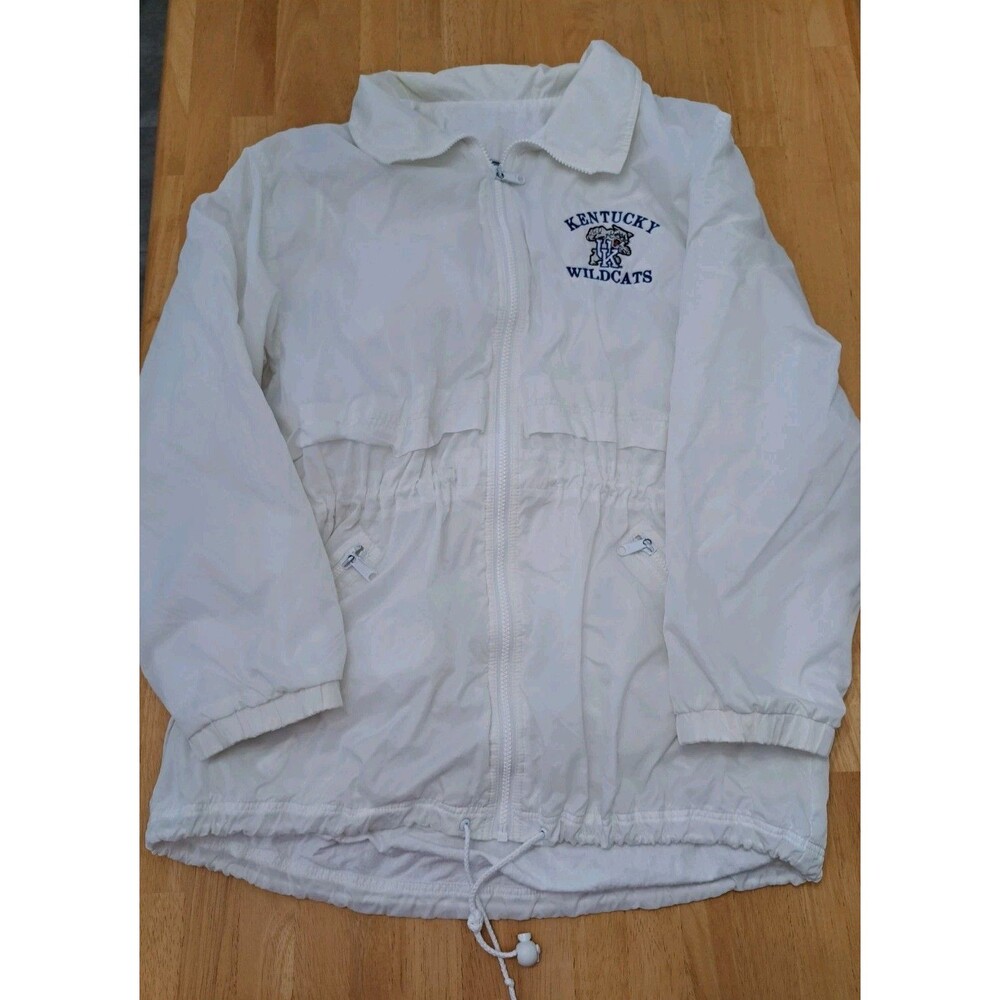 VTG UK University of Kentucky Wildcats White Windbreaker Embroidered Logo Hood L